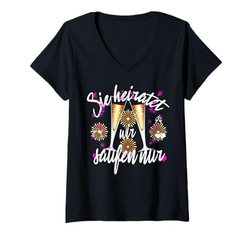 Damen JGA heiraten Crew der Braut Party Mädelsabend Spruch T-Shirt mit V-Ausschnitt Damen JGA heiraten Crew der Braut Party Mädelsabend Spruch T-Shirt mit V-Ausschnitt von Outfit Polterabend Junggesellinnenabschied Poltern