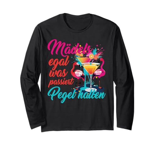 JGA Heirat Braut Crew Spruch Mädels Pegel halten Flamingos Langarmshirt JGA Heirat Braut Crew Spruch Mädels Pegel halten Flamingos Langarmshirt von Outfit Polterabend Junggesellinnenabschied Poltern