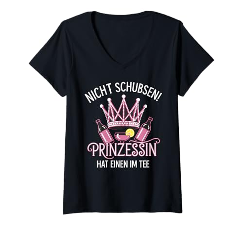 Damen Prinzessin Nicht Schubsen JGA Party Mallorca Malle Saufen T-Shirt mit V-Ausschnitt von Outfit Prinzessin Saufen JGA Party Mallorca Malle