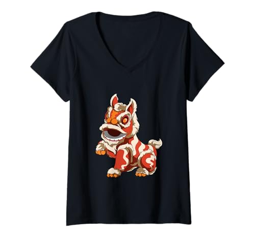 Damen Löwentanz FOO Dog T-Shirt mit V-Ausschnitt Damen Löwentanz FOO Dog T-Shirt mit V-Ausschnitt von Outfit für das chinesische Neujahrsfest