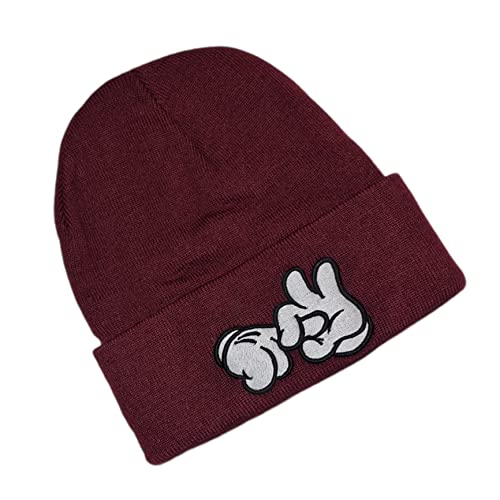 Outfitfabrik Beanie Fuck Fingers in Bordeaux-rot mit 3D-Stick (Strickmütze, warme Wintermütze, Statement) für Männer und Frauen, dehnbar von Outfitfabrik