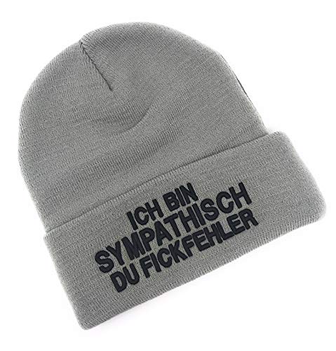 Outfitfabrik ♥ Beanie Ich Bin sympathisch du Fickfehler! in grau mit 3D-Stick in schwarz (Wintermütze, Statement, Provokation), für Männer und Frauen von Outfitfabrik