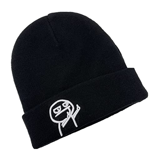 Outfitfabrik Beanie Männchen in schwarz mit 3D-Stick in weiß (warme Wintermütze, Geschenk, Statement), für Männer und Frauen, One Size, dehnbar von Outfitfabrik