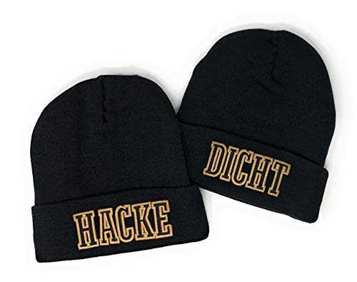 Outfitfabrik Beanie SET "Hacke Dicht" in schwarz mit goldfarbenem 3D-Stick (2 Beanies, warme Wintermütze, Geschenk, Statement, Sprüche, Saufen fetzt), für Männer und Frauen, dehnbar von Outfitfabrik