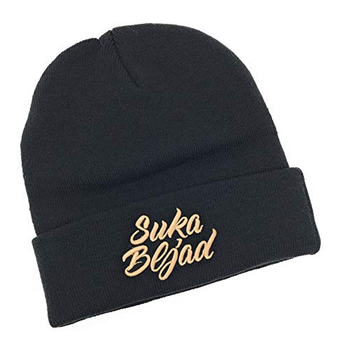 Outfitfabrik Beanie Suka Bljad in schwarz mit goldfarbenem 3D-Stick (Wintermütze, Statement, Provokation), für Männer und Frauen von Outfitfabrik