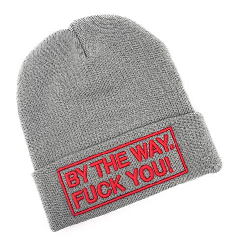 Outfitfabrik Beanie by The Way. Fuck You! in grau mit 3D-Stick in rot (Strickmütze, warme Wintermütze, Statement, Provokation) für Männer und Frauen, dehnbar von Outfitfabrik