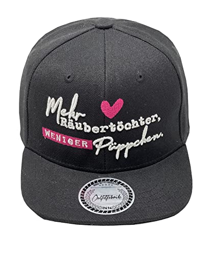 Outfitfabrik Kids/Kinder Snapback Cap Mehr Räubertöchter, weniger Püppchen in schwarz mit 3D-Stick, verstellbar, One Size von Outfitfabrik