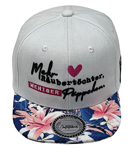 Outfitfabrik Kids/Kinder Snapback Cap Mehr Räubertöchter, weniger Püppchen in weiß mit Blumen-Schirm und 3D-Stick, verstellbar, One Size von Outfitfabrik