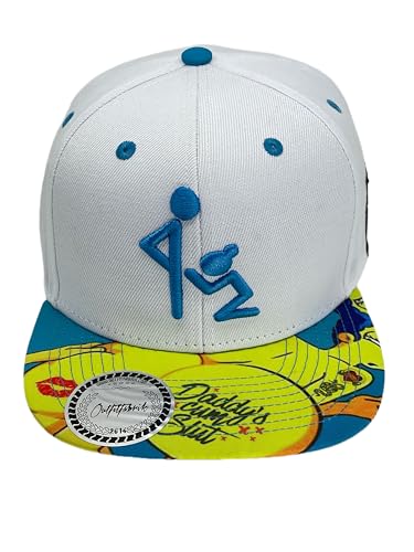 Outfitfabrik Snapback Cap „Strichmännchen - Blow Job“ in weiß, Schirm Oberseite mit Motiv Doggy-Style, Unterseite in blau, 3D-Stick (Lifestyle, Provokation, Statement) Unisex, verstellbar von Outfitfabrik