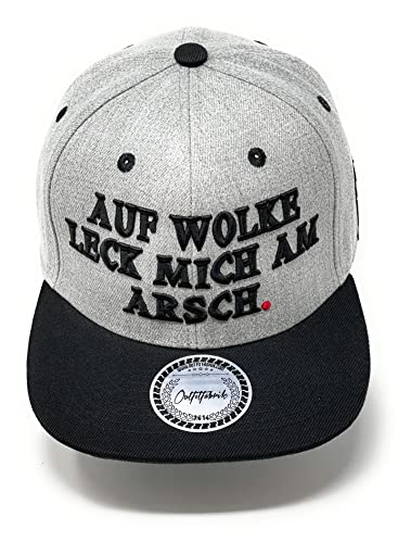 Outfitfabrik Snapback Cap Auf Wolke leck Mich am Arsch in grau mit schwarzem Schirm und 3D-Stick in schwarz (Statement, Spruch), One Size, verstellbar von Outfitfabrik