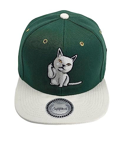 Outfitfabrik Snapback Cap Bad Cat in grün, Schirm in weißer Alcantara-Optik und mit 3D-Stick (Provokation, Beleidigung, Statement), für Damen und Herren, verstellbar von Outfitfabrik