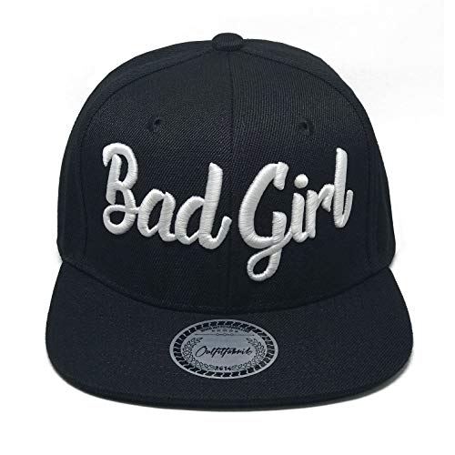 Outfitfabrik Snapback Cap Bad Girl in schwarz mit weißem 3D-Stick (Junggesellenabschied, Bad Boys, Bad Girls, Böse Mädchen), One Size, verstellbar an Rückseite für Damen, für Frauen von Outfitfabrik