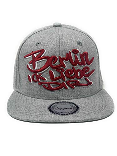 Outfitfabrik Snapback Cap Berlin ick Liebe dir in grau mit 3D-Stick in Bordeaux-rot und weiß (Hauptstadt, Graffity-Style, Fashion, Geschenkidee) für Männer und Frauen, verstellbar von Outfitfabrik