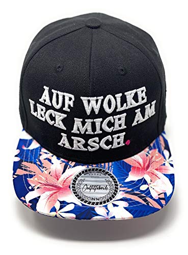 Outfitfabrik Snapback Cap Auf Wolke leck Mich am Arsch in schwarz mit Blumen-Muster-Schirm und 3D-Stick in weiß (Statement, Spruch, Blumen), One Size von Outfitfabrik