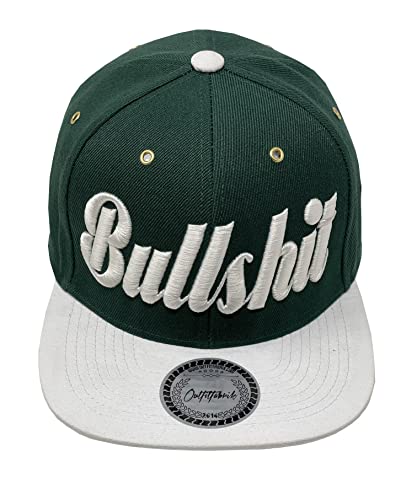 Outfitfabrik Snapback Cap Bullshit in grün, Schirm in weißer Alcantara-Optik und mit 3D-Stick (Provokation, Beleidigung, Statement), für Damen und Herren, verstellbar von Outfitfabrik