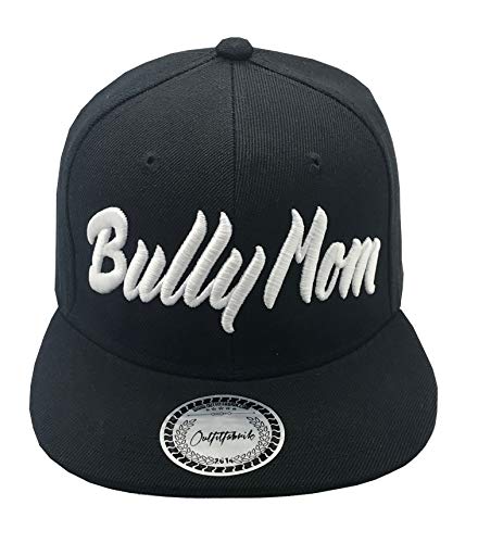 Outfitfabrik &Hearts; Snapback Cap Bully Mom in schwarz, mit geradem Schirm und 3D-Stick in weiß (Geschenkidee für Hundebesitzer) für Damen, verstellbar an der Rückseite von Outfitfabrik