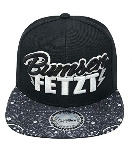 Outfitfabrik Snapback Cap Bumsen fetzt in schwarz mit 3D-Stick in schwarz und weiß, Schirm im Paisley-Muster, für Männer und Frauen, One Size, verstellbar (lustige Sprüche, Provokation) von Outfitfabrik