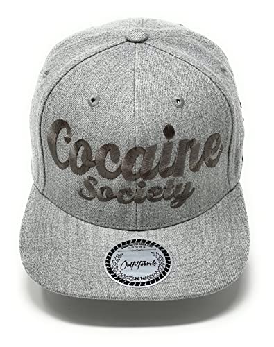 Outfitfabrik Snapback Cap Cocaine Society in grau mit 2D-Stick, One Size, für Damen und Herren, verstellbar von Outfitfabrik