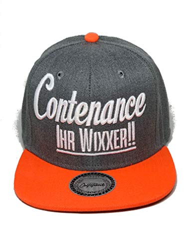 Outfitfabrik Snapback Cap Stickerei Contenance Ihr Wixxer!! in grau-orange (Junggesellenabschied, 18. Geburtstag, JGA) von Outfitfabrik