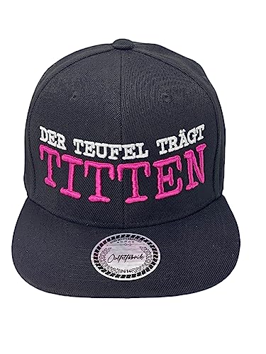 Outfitfabrik Snapback Cap Der Teufel trägt Titten in schwarz, 3D-Stick in weiß und pink, für Männer und Frauen, One Size, verstellbar von Outfitfabrik