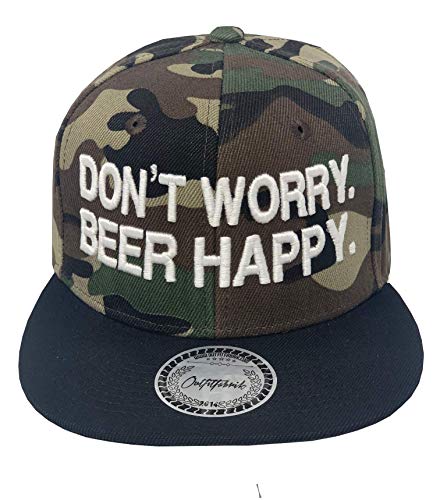 Outfitfabrik Snapback Cap Don´t Worry, Beer Happy! in schwarz und Camouflage mit 3D-Stick (Sprueche, Geschenk, Statement, Saufen fetzt), für Männer und Frauen, verstellbar von Outfitfabrik