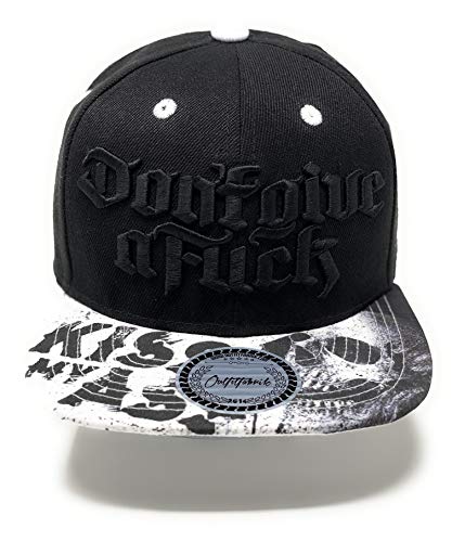 Outfitfabrik Snapback Cap Don´t give a Fuck in schwarz, Schirm mit Kiss My Ass-Motiv, schwarzer 3D-Stick (Lifestyle, Provokation, Statement) von Outfitfabrik