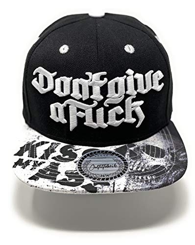 Outfitfabrik Snapback Cap Don´t give a Fuck in schwarz, Schirm mit Kiss My Ass-Motiv, weißer 3D-Stick (Lifestyle, Provokation, Statement) von Outfitfabrik