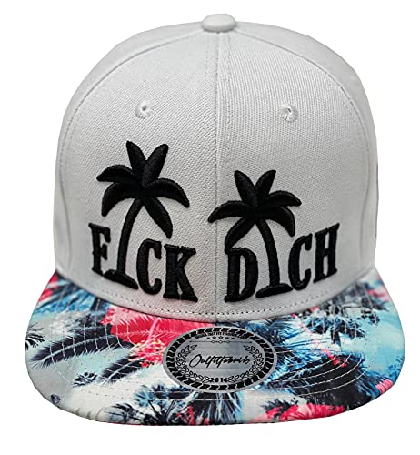 Outfitfabrik Snapback Cap Fick Dich in weiß mit Palmen-Muster-Schirm und 3D-Stick (Statement, Spruch, Blumen), One Size von Outfitfabrik