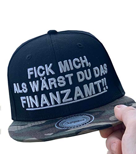 Outfitfabrik ♥ Snapback Cap Fick Mich, als wärst du das Finanzamt in schwarz/Camouflage mit 3D Stick in weiß (Provokation, Statement) Männer und Frauen, One Size, gerader Schirm von Outfitfabrik