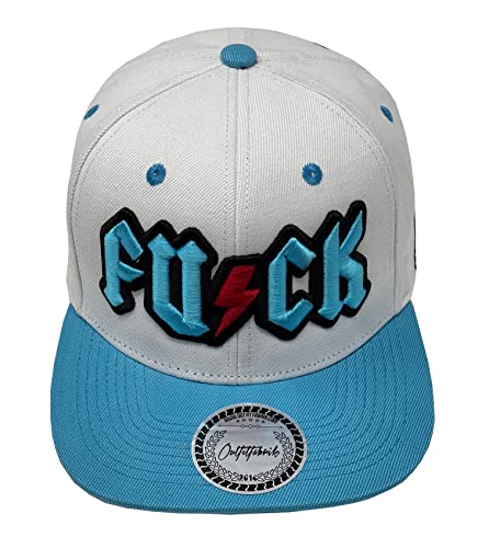 Outfitfabrik Snapback Cap Fuck-Blitz in weiß mit hellblauem Schirm und 3D-Stick (Lifestyle, Provokation, Statement), One Size, verstellbar, für Männer und Frauen von Outfitfabrik