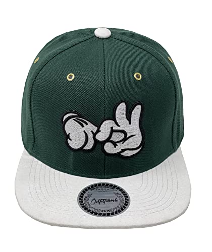 Outfitfabrik Snapback Cap Fuck Fingers in grün, Schirm in weißer Alcantara-Optik, 3D-Stick (Provokation, Statement) für Herren und Damen, One Size, verstellbar von Outfitfabrik