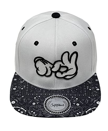 Outfitfabrik Snapback Cap Fuck Fingers in weiß, Schirm im Paisley-Muster, 3D-Stick (Provokation, Statement) für Herren und Damen, One Size, verstellbar von Outfitfabrik