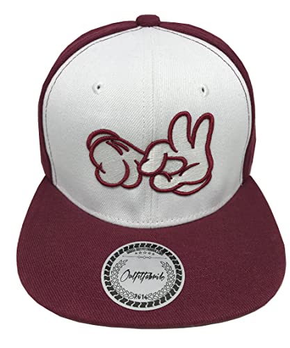 Outfitfabrik Snapback Cap Fuck Fingers in weiß/Bordeaux-rot mit 3D-Stick (Provokation, Statement) für Herren und Damen, One Size, verstellbar von Outfitfabrik