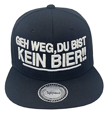 Outfitfabrik Snapback Cap GEH Weg, du bist kein Bier! in schwarz mit 3D-Stick (Sprueche, Geschenk, Statement, Saufen fetzt), für Männer und Frauen, verstellbar von Outfitfabrik