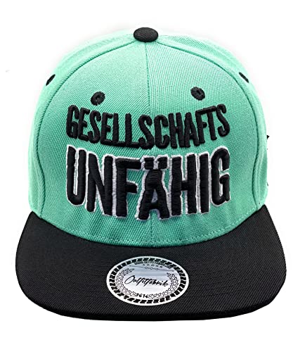 Outfitfabrik Snapback Cap Gesellschaftsunfähig in Mint mit schwarzem Schirm und 3D-Stick (Statement, Festival), One Size, verstellbar, Unisex von Outfitfabrik