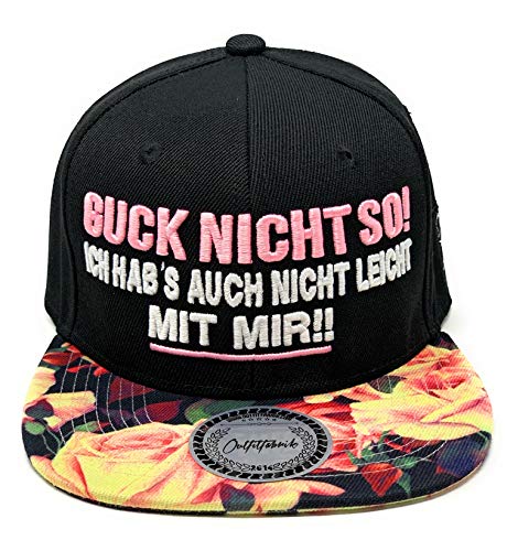 Outfitfabrik Snapback Cap Guck Nicht so. Ich hab´s auch Nicht leicht mit Mir in schwarz mit Flower-Muster-Schirm und 3D-Stick in rosa und weiß (Statement, Spruch, Blumen), One Size von Outfitfabrik