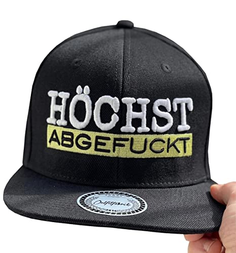 Outfitfabrik Snapback Cap Höchst abgefuckt in schwarz, 3D-Stick, für Männer und Frauen, One Size, verstellbar an der Rückseite von Outfitfabrik