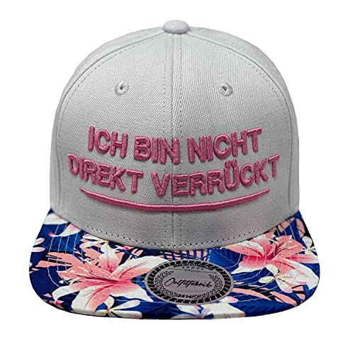 Outfitfabrik Snapback Cap Ich Bin Nicht direkt verrückt in weiß mit Blumen-Muster-Schirm und 3D-Stick in rosa (Statement, Spruch, Blume), One Size von Outfitfabrik