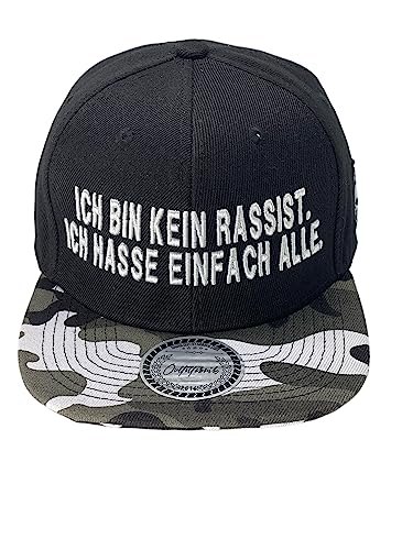 Outfitfabrik Snapback Cap Ich Bin kein Rassist, ich Hasse einfach alle in schwarz mit weißem 3D-Stick (Lifestyle, Provokation, Statement) von Outfitfabrik