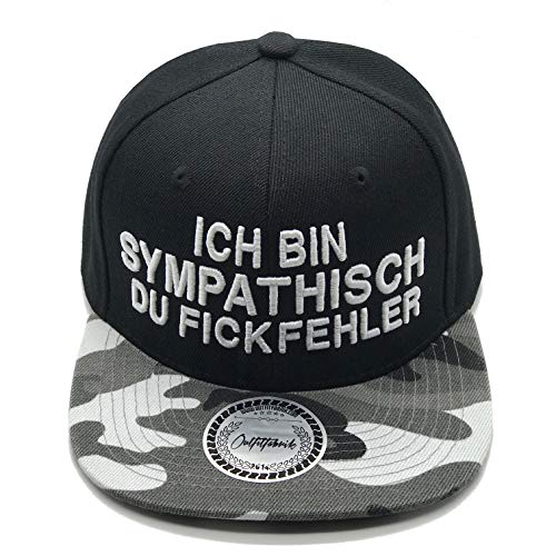 Outfitfabrik Snapback Cap Ich Bin sympathisch du Fickfehler in schwarz/Camouflage, 3D-Stick (Festival, Lifestyle, Provokation, Statement) von Outfitfabrik