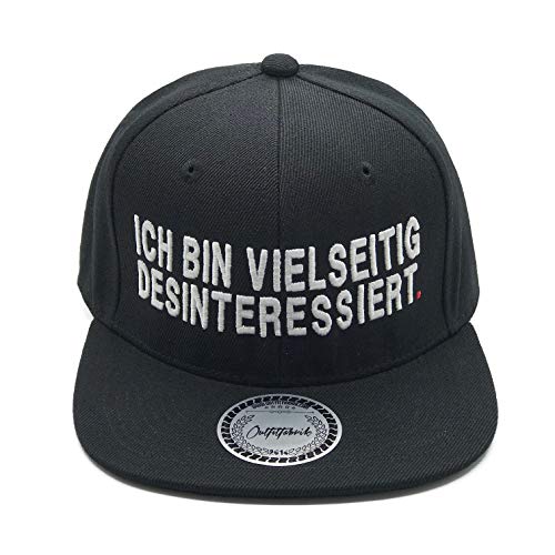 Outfitfabrik Snapback Cap Ich Bin vielseitig desinteressiert in schwarz mit weißem 3D Stick (Statement, Provokation, Geschenk), für Männer und Frauen, verstellbar von Outfitfabrik