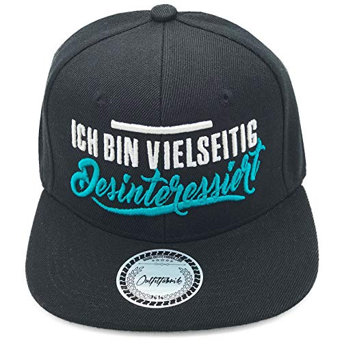 Outfitfabrik Snapback Cap Ich Bin vielseitig desinteressiert in schwarz mit weißem und blauem 3D Stick (Statement, Provokation, Geschenk), für Männer und Frauen, verstellbar von Outfitfabrik