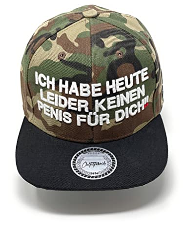 Outfitfabrik Snapback Cap Ich Habe Heute leider keinen Penis für Dich in Camouflage mit schwarzem Schirm und weißem 3D-Stick (Provokation, Statement) Unisex, One Size, verstellbar von Outfitfabrik