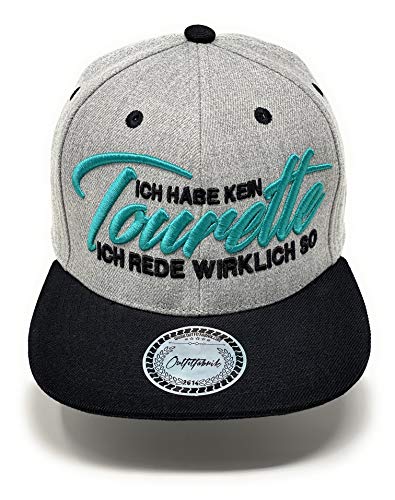 Outfitfabrik ❤️ Snapback Cap Ich Habe kein Tourette. Ich rede wirklich so in grau/schwarz mit 3D-Stick in schwarz/türkis (Lifestyle, Provokation, Statement), One Size, verstellbar von Outfitfabrik