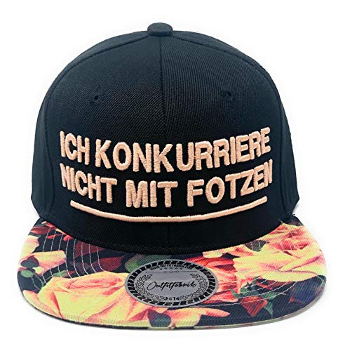 Outfitfabrik ❤️ Snapback Cap Ich konkurriere Nicht mit Fotzen in schwarz, Schirm mit Flowerdesign/Blumenprint mit 3D-Stick (Provokation, Statement, Lifestyle), One Size, verstellbar von Outfitfabrik