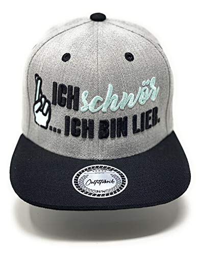 Outfitfabrik ❤️ Snapback Cap Ich schwör, ich Bin lieb in grau mit schwarzem Schirm und 3D-Stick (Lifestyle, Provokation, Statement, Party), One Size, fü Männer und Frauen, verstellbar von Outfitfabrik