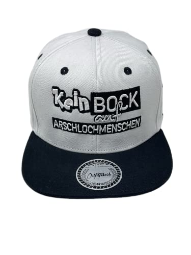 Outfitfabrik Snapback Cap Kein Bock auf Arschlochmenschen in weiß, Schirm in schwarz, weißer 3D-Stick, für Männer und Frauen, One Size, verstellbar von Outfitfabrik