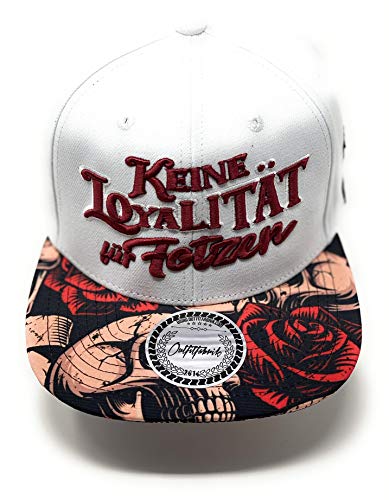 Outfitfabrik Snapback Cap Keine Loyalität für Fotzen in schwarz mit Blumen-Skull-Schirm (Provokation, Statement) für Herren und Damen, One Size, verstellbar von Outfitfabrik