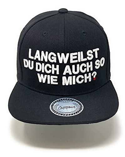 Outfitfabrik Snapback Cap Langweilst du Dich auch so wie Mich? in schwarz mit 3D-Stick in weiß (Lifestyle, Statement, Party), verstellbar, für Männer und Frauen von Outfitfabrik