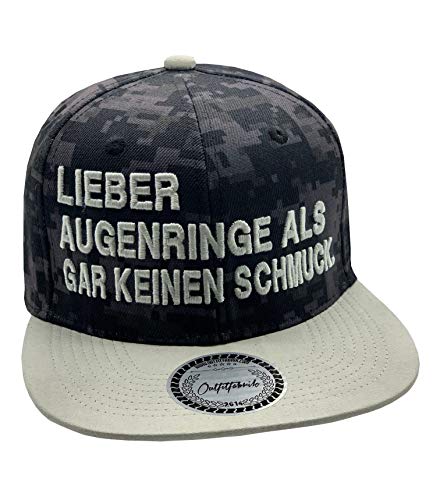 Outfitfabrik Snapback Cap Lieber Augenringe als gar keinen Schmuck in Pixeltarn, Schirm in Alcantara-Optik und mit 3D-Stick/Festival, Alkohol, Statement, Feiern von Outfitfabrik